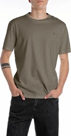 Replay Logo-Stickerei T-Shirt kurzarm mud green (Herren)