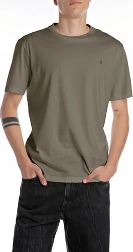 Replay Logo-Stickerei T-Shirt kurzarm mud green (Herren)