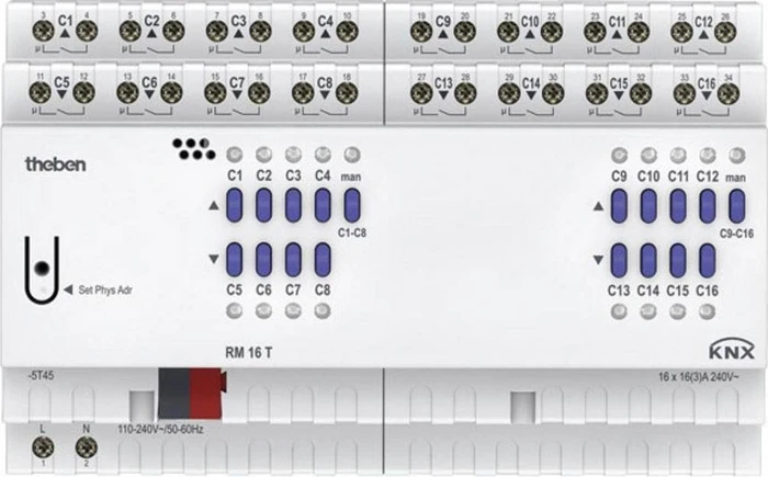 Theben RM 16 T KNX Kombiaktor 16/8-fach, 16A, 8TE REG, Schaltaktor/Jalousieaktor