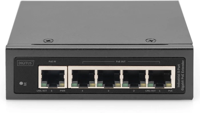 Digitus Industrial Railmount Gigabit PoE-Extender, 5x RJ-45, 60W PoE++ PD