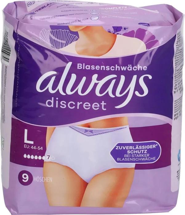 Always Discreet Inkontinenz Höschen Schutzhose Größe L, 9 Stück