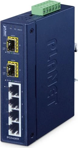 Planet IFGS Industrial Railmount Managed Switch, 4x RJ-45, 2x SFP