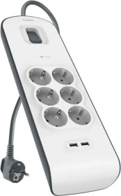 Belkin SurgePlus Überspannungsschutz v2, 6-fach, mit USB, 2m