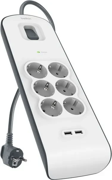 Belkin SurgePlus Überspannungsschutz v2, 6-fach, mit USB, 2m