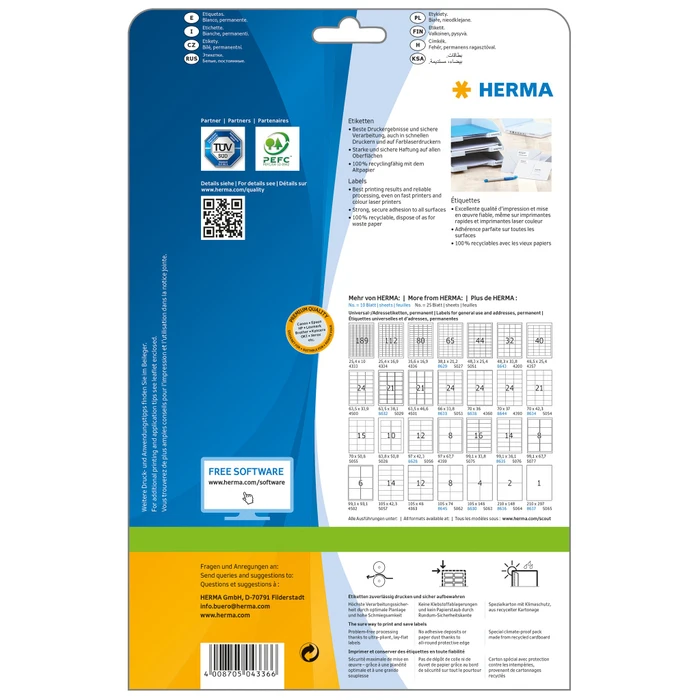 Herma Etiketten Premium, 35.6x16.9mm, weiß, matt, 25 Blatt (2000 Etiketten)