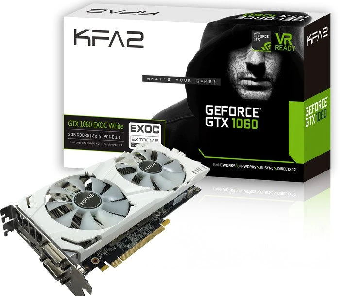 KFA2 GeForce GTX 1060 EXOC White Edition, 3GB GDDR5, 2x DVI, HDMI, DP