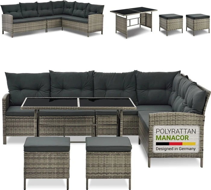 Juskys Manacor Polyrattan Lounge-Set grau-meliert/grau