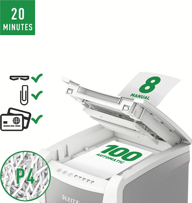 Leitz IQ Autofeed Small Office 100 P4, 4x30mm, weiß/grau