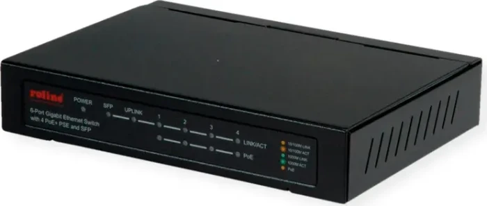 Roline Desktop Gigabit Switch, 5x RJ-45, 1x SFP, 85W PoE+