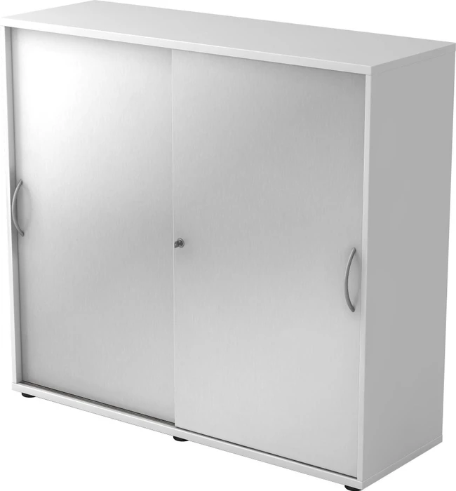 Hammerbacher Schiebetürenschrank 3OH V1753S, Bogengriff Metall, weiß/silber, Aktenschrank