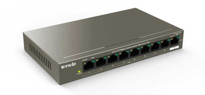 Tenda TEF1100 Desktop Switch, 9x RJ-45, 58W PoE+
