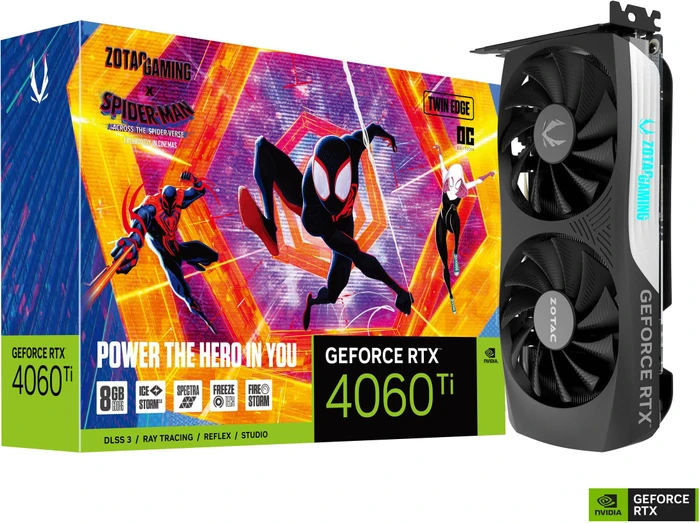 Zotac Gaming GeForce RTX 4060 Ti Twin Edge OC SPIDER-MAN: Across the Spider-Verse Bundle, 8GB GDDR6, HDMI, 3x DP