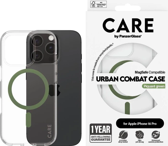 PanzerGlass Care Flagship Case Urban Combat MagSafe für Apple iPhone 16 Pro Piquant Green