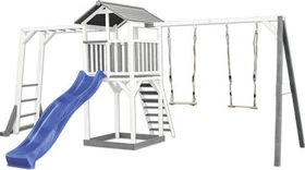 Axi Spielturm Beach Tower mit Klettergerüst, Rutsche und Doppelschaukel weiß/grau/blau