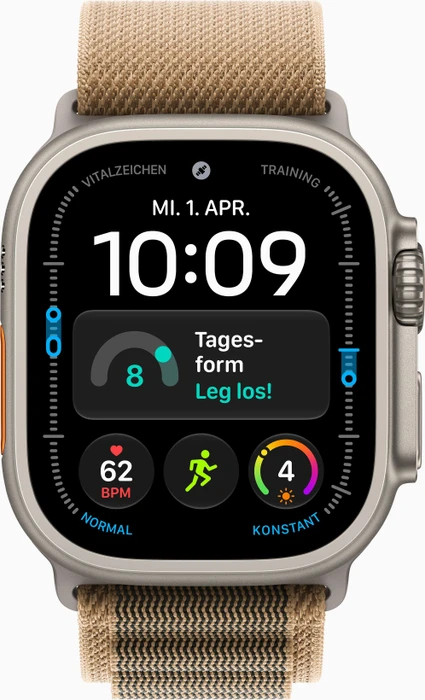 Apple Watch Ultra 4 natur mit Alpine Loop Medium wüstensand