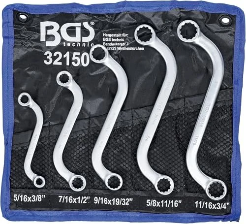 BGS technic S-Form zöllig Schraubenschlüsselsatz inkl. Tasche, 5-tlg.