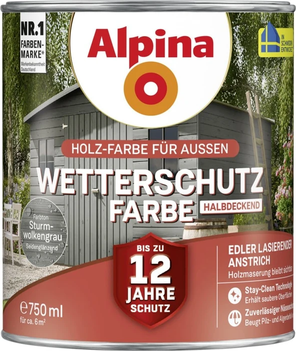 Alpina Farben Wetterschutz-Farbe halbdeckend außen sturmwolkengrau, 750ml