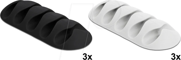 DeLOCK Kabelhalter mit 5 Durchführungen, selbstklebend, Set, schwarz/weiß, 6 Stück