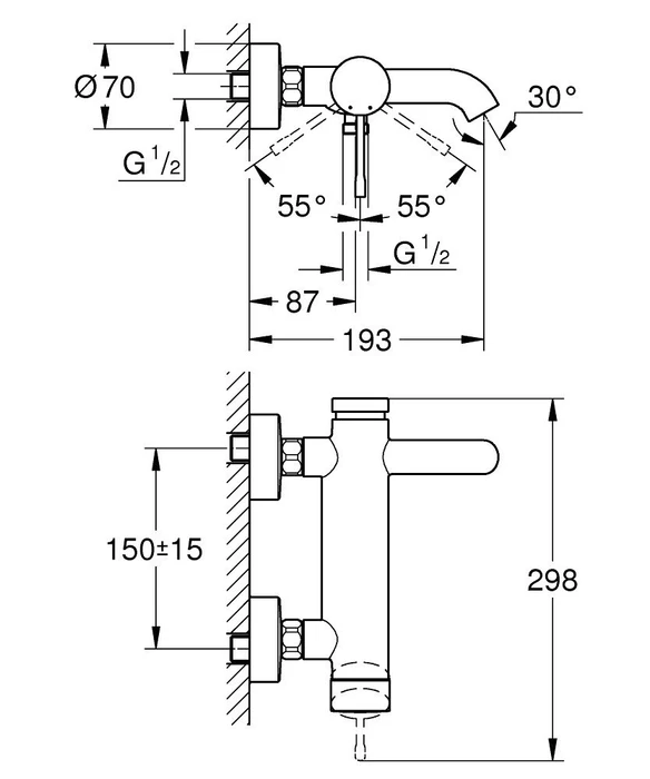 Grohe Essence Einhand-Wannenarmatur 1/2" hard graphite