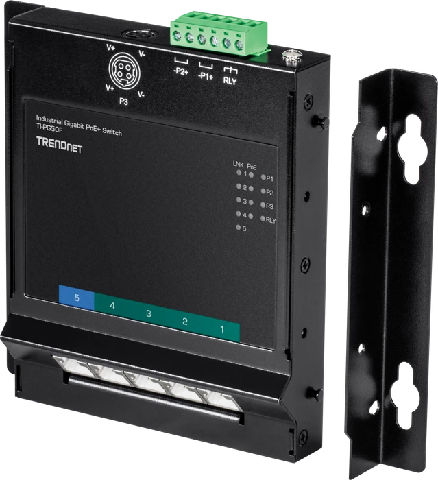 TRENDnet TI Hardened Industrial Wallmount Gigabit Switch, 5x RJ-45, 120W PoE+