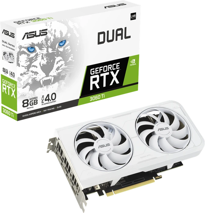 ASUS Dual GeForce RTX 3060 Ti White, DUAL-RTX3060TI-8GD6X-WHITE, 8GB GDDR6X, HDMI, 3x DP
