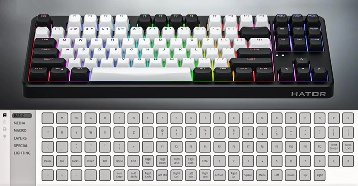 Hator Rockfall 3 TKL Wireless, PBT, weiß/schwarz, LEDs RGB, Aurum Lemon, USB/Bluetooth, DE