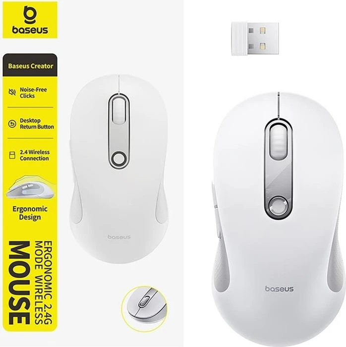 Baseus F02 Ergonomic 2.4G Mode Wireless Mouse, weiß/grau, USB