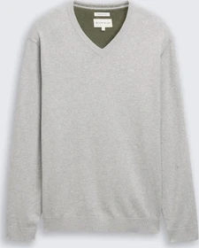 Tom Tailor Strickpullover mit V-Ausschnitt aus Baumwolle Strickpullover light soft grey melange (Herren)