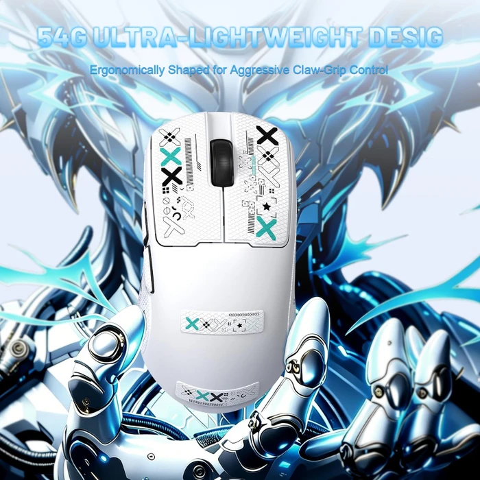 Ajazz AJ159 V2 Wireless Gaming Mouse mit Akku-Ladestation, weiß, inkl. Grip Tape, USB/Bluetooth