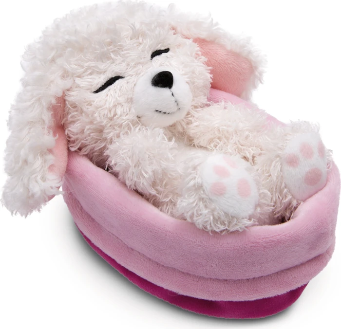 Nici Sleeping Pets weißer Pudel im Körbchen Schlüsselanhänger 14cm