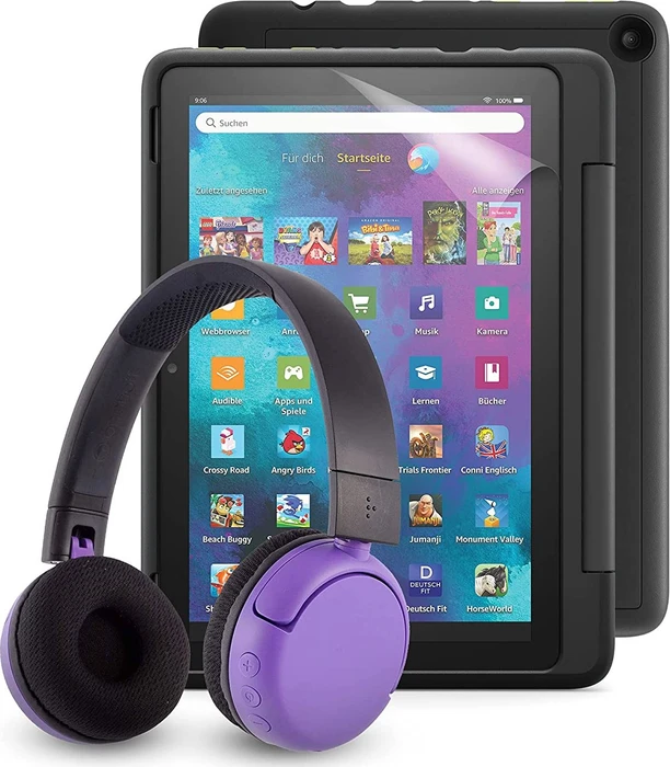 Amazon Fire HD 10 KFTRWI 2021, ohne Werbung, schwarz, 32GB, Kids Pro Edition, inkl. BuddyPhones PopTime Headset und Displayschutzfolie