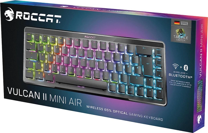Roccat Vulcan II Mini Air, LEDs RGB, schwarz, TITAN II OPTICAL BROWN, USB/Bluetooth, DE