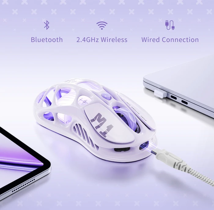 GravaStar Mercury M1 Pro Wireless Gaming Mouse, Special Edition Lavender Purple, USB/Bluetooth