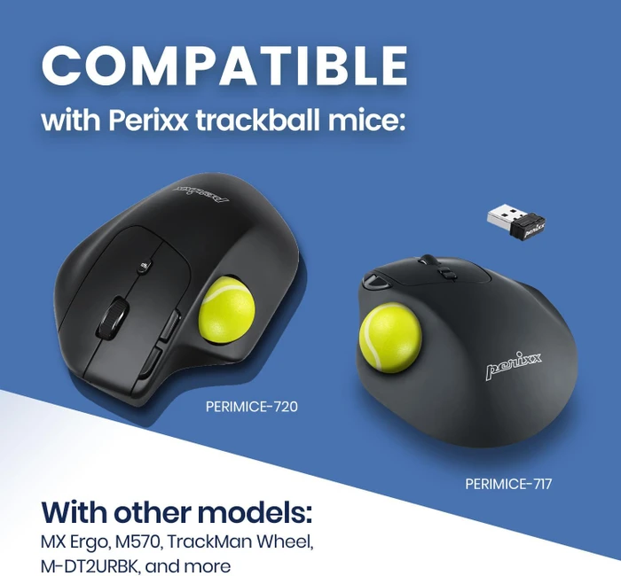 Perixx PERIPRO-303TNB 34mm für Perimice und Logitech M570, Ersatz-Trackball, Tennisball, gelb/weiß