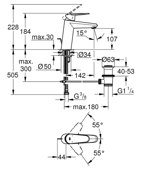 Grohe Eurodisc Cosmopolitan Einhand-Waschbeckenarmatur 1/2" M-Size mit Ablauffernbedienung chrom