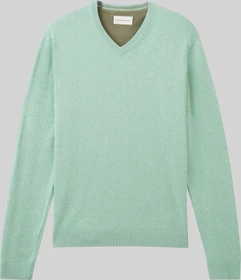 Tom Tailor Strickpullover mit V-Ausschnitt aus Baumwolle Strickpullover grün (Herren)