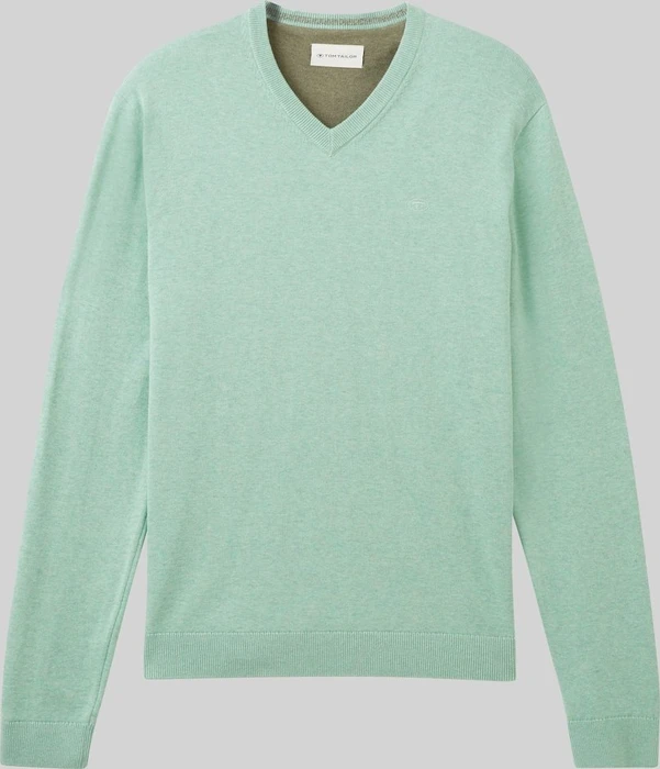 Tom Tailor Strickpullover mit V-Ausschnitt aus Baumwolle Strickpullover grün (Herren)