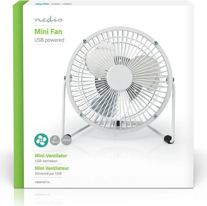 Nedis FNDK1WT15 USB Mini Tischventilator aus Metall 15cm weiß