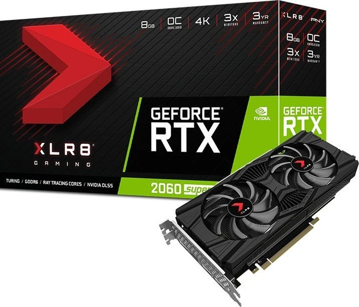 PNY GeForce RTX 2060 SUPER XLR8 Gaming OC Dual Fan, 8GB GDDR6, HDMI, 3x DP