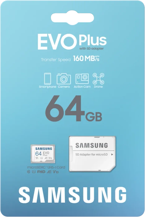 Samsung EVO Plus 2024 R160 64GB Kit, UHS-I U1, A1, Class 10