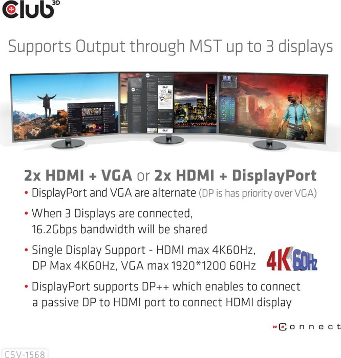 Club 3D Triple Display Smart PD Ladestation, USB-C 3.2 [Buchse]