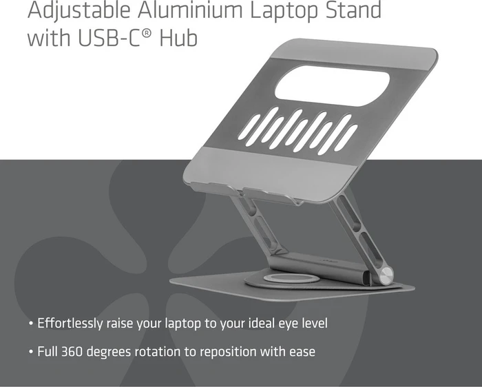Club 3D Verstellbarer Laptop-Ständer aus Aluminium mit Hub, USB-C 3.0 [Buchse]