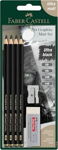 Faber-Castell Pitt Graphite Matt Bleistift sortiert, Radierer, Anspitzer, 6er-Set