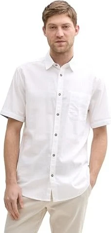 Tom Tailor Regular Fit Leinenanteil Hemd kurzarm weiß (Herren)