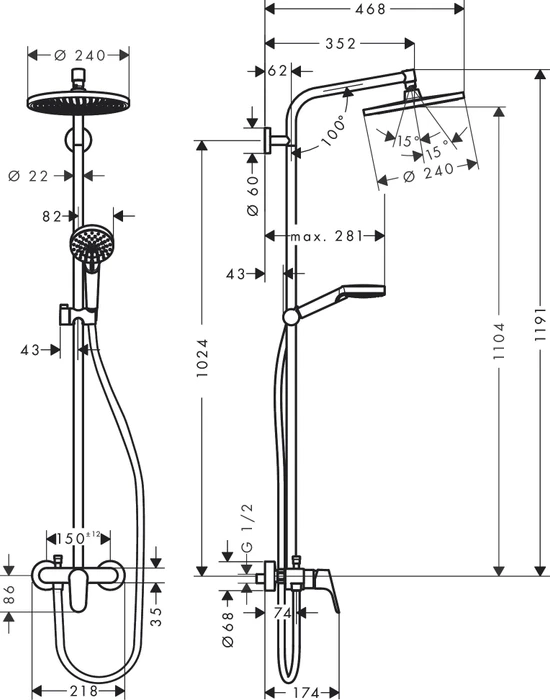 Hansgrohe Crometta S Showerpipe 240 1jet mit Einhebelmischer chrom