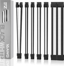 EZDIY-FAB Cable Extension Kit, 1x 24-Pin, 1x 4/8-Pin ATX, 2x 6-Pin PCIe, 16AWG, 2x 8-Pin PCIe, 16 AWG Nylon, schwarz/weiß