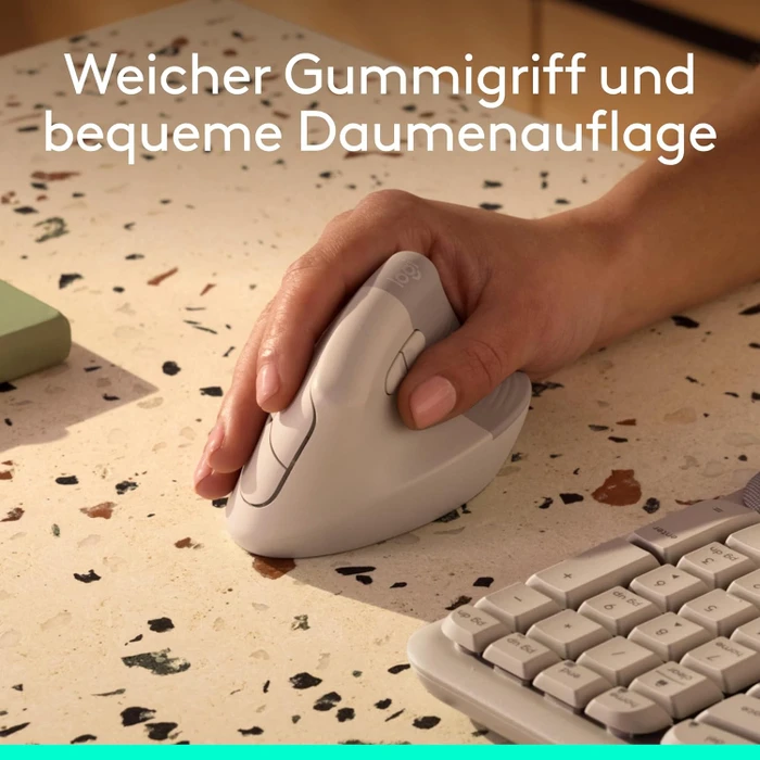 Logitech Lift Vertical Ergonomic Mouse, Sand, Logi Bolt, USB/Bluetooth