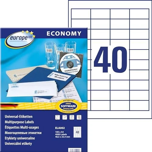 europe100 Etiketten, 48.5x25.4mm, weiß, 100 Blatt (4000 Etiketten)