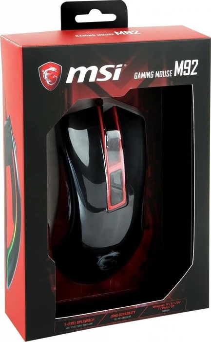 MSI M92 RGB Gaming Mouse, schwarz/rot, USB