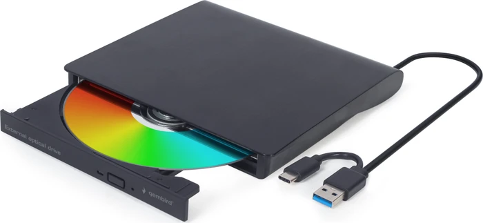 Gembird Externes USB-DVD-Laufwerk, SlimLine schwarz, USB-C 3.0/USB-A 3.0